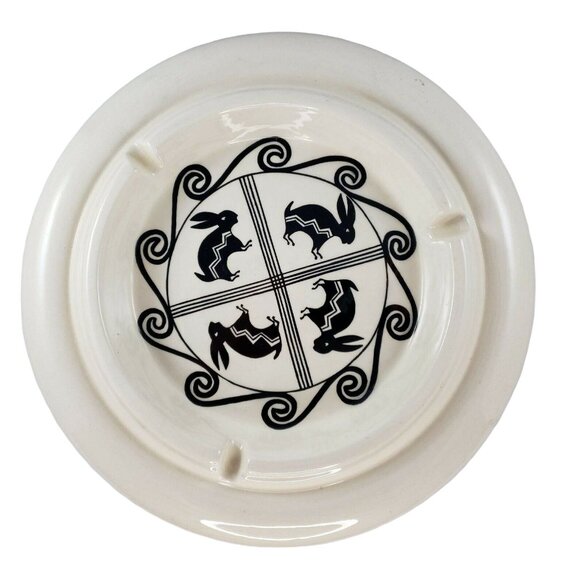 Native American Acoma Pottery Aragon Rabbit Sun Ashtray New Mexico - Picture 1 of 7